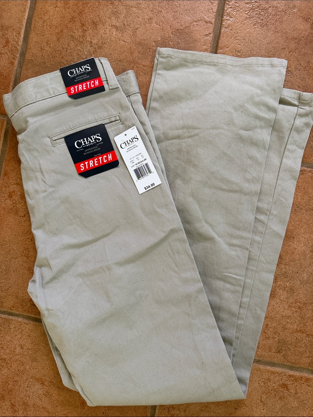 Chaps Boys Khakis Stretch Flat Front Pants Size 18 NWT